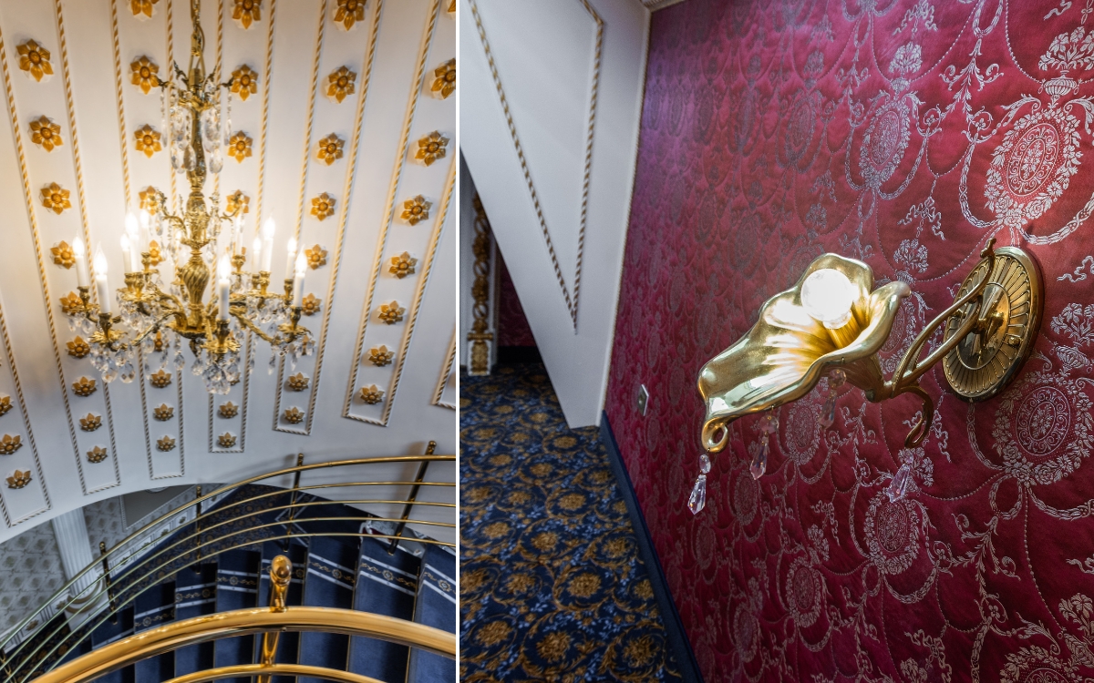 латунная люстра с хрустальными подвесками,